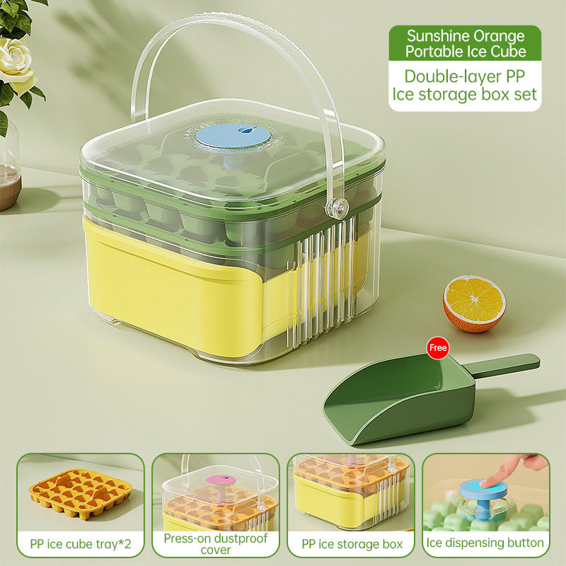 50-grid ice maker with new large capacity - household food-grade plastic double-layer ice storage barrel & ice ball mold set - Korvel