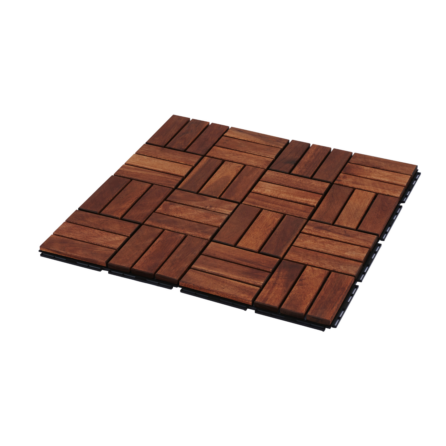 Acacia interlocking deck tile grid pattern, 10 pieces of 12 inch x 12 inch square brown Acacia hardwood outdoor flooring - Korvel