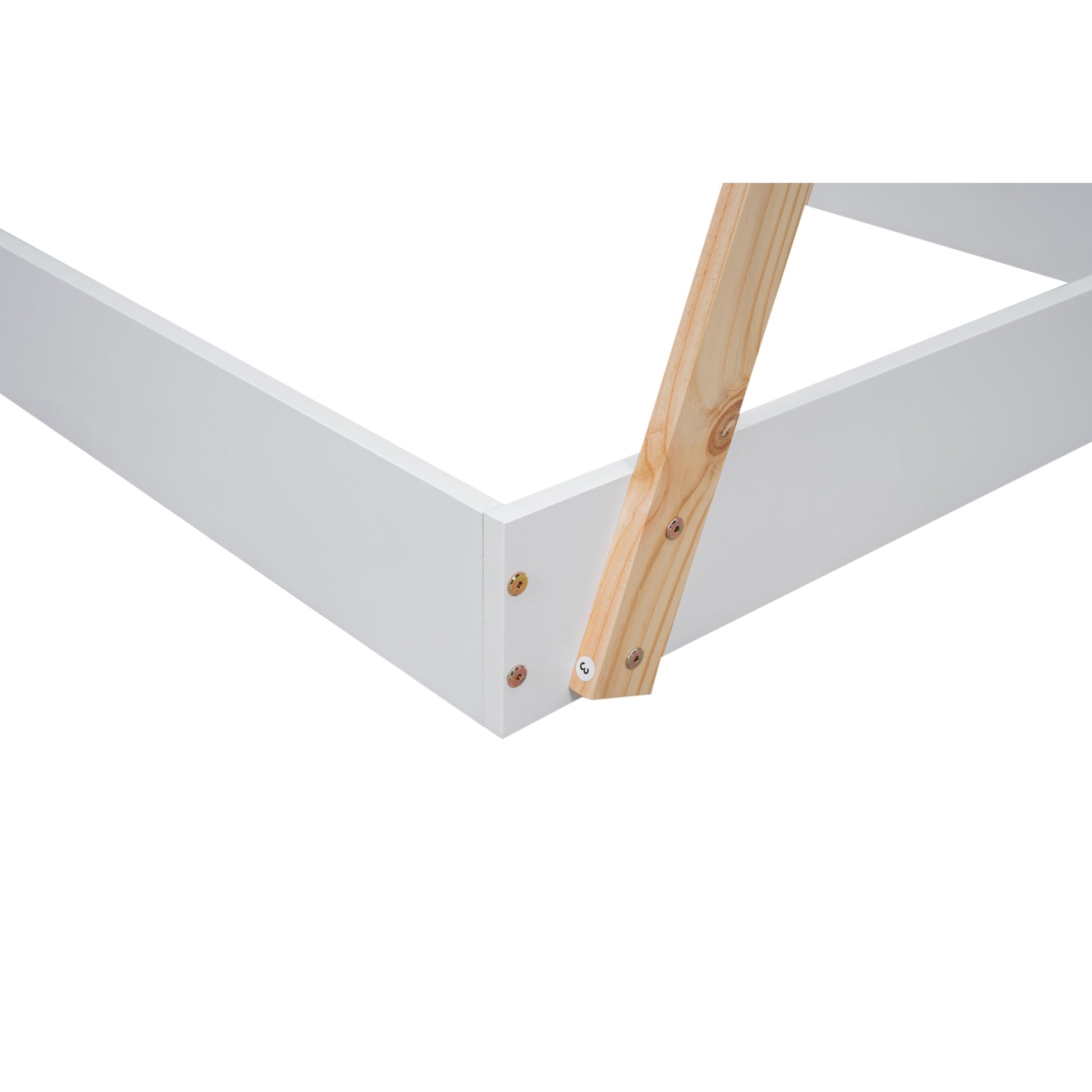 Twin Size Tent Floor Bed with Triangle Structure  White+Natural - Korvel