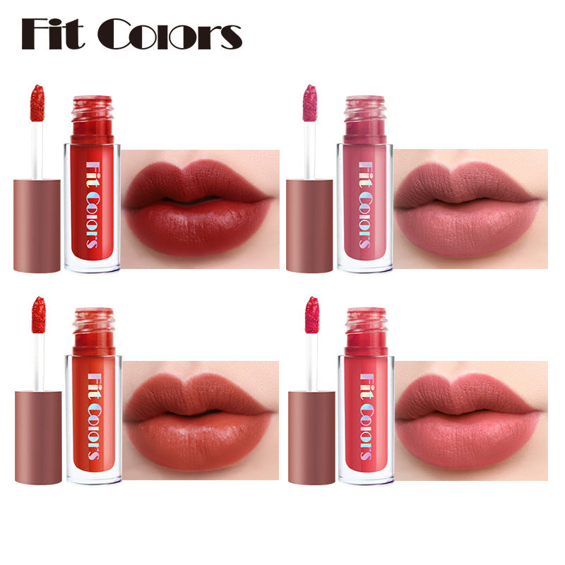 Fit Colors Matte Velvet Moisturizing Lip Gloss Lip Glaze Lipstick 4 Travel Small Set - Korvel