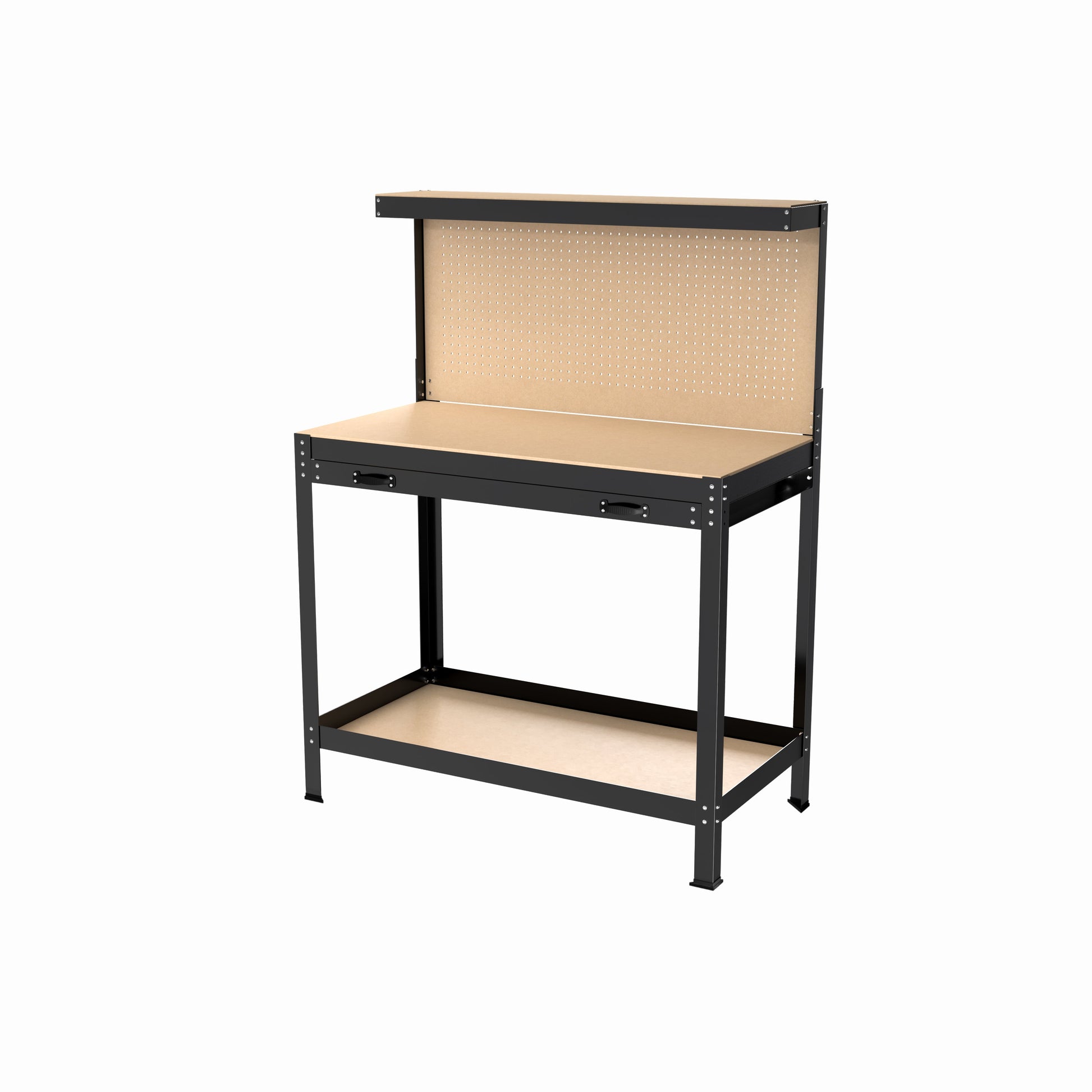 63" Tools Cabinet Working Tables Workbench Tool Storage Workshop Table with Drawers and Pegboard - Korvel