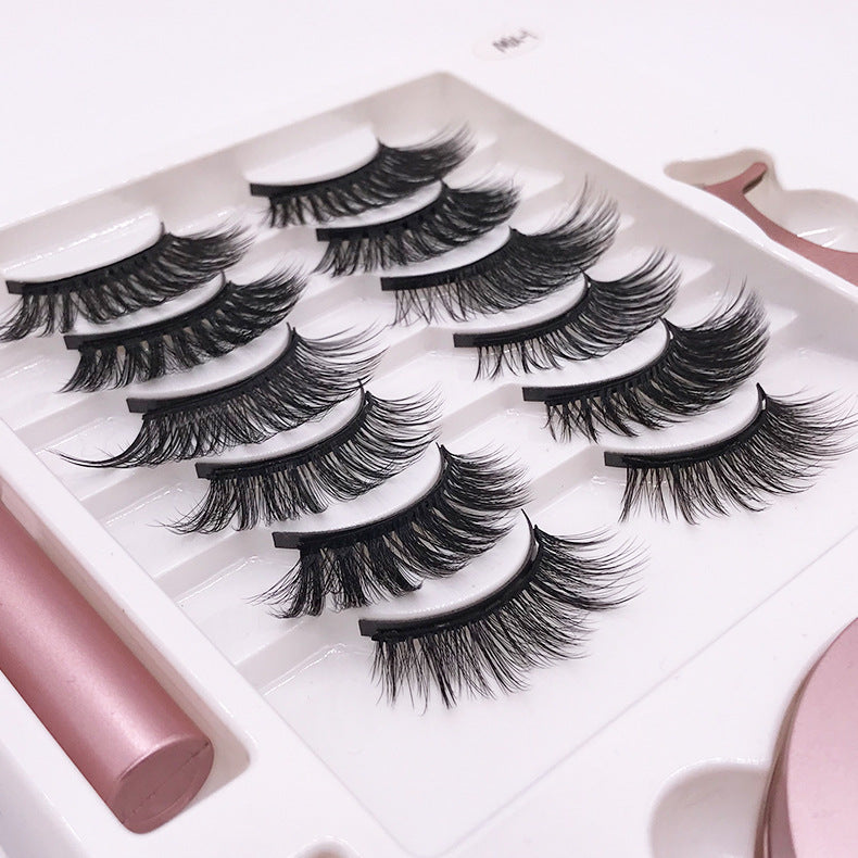 Eight Pairs Of Magnet False Eyelashes With Round Box Mirror Magnetic Iron-Absorbing Stone Eyelashes Magnetic Eyeliner Liquid Eyelashes - Korvel