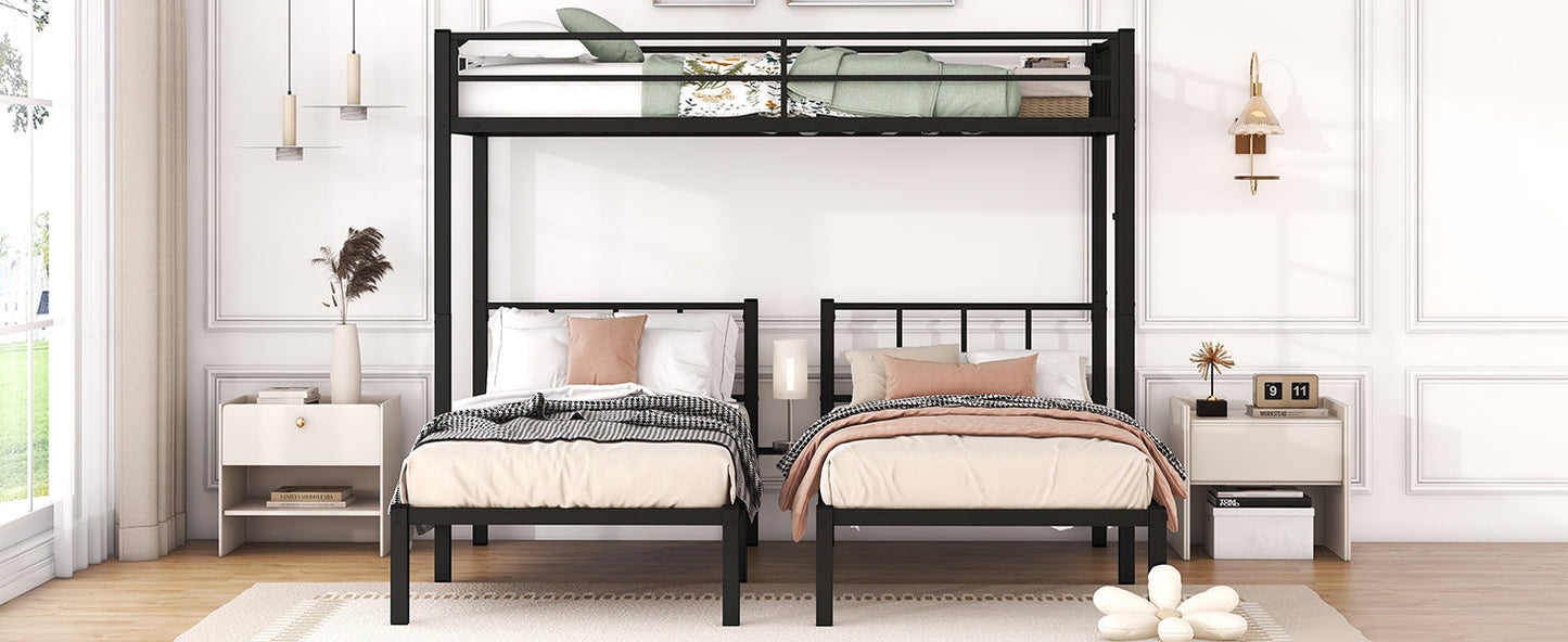Twin over Twin & Twin Bunk Beds for 3, Twin XL over Twin & Twin Bunk Bed Metal Triple Bunk Bed, Black - Korvel