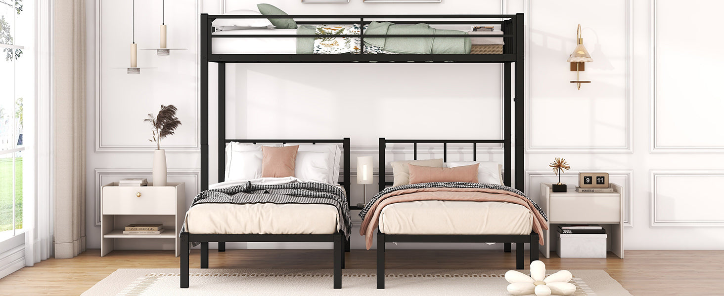 Twin over Twin & Twin Bunk Beds for 3, Twin XL over Twin & Twin Bunk Bed Metal Triple Bunk Bed, Black - Korvel