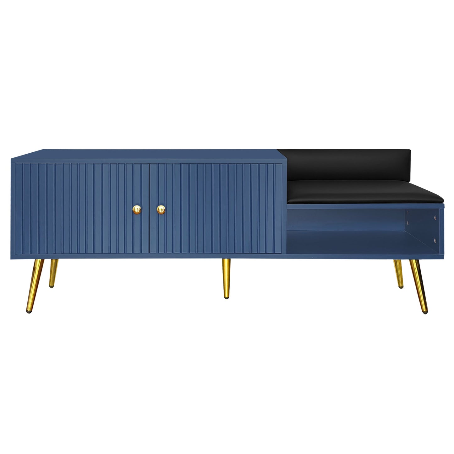 Modern Navy Shoe Storage Bench with Hidden Storage & Cushions