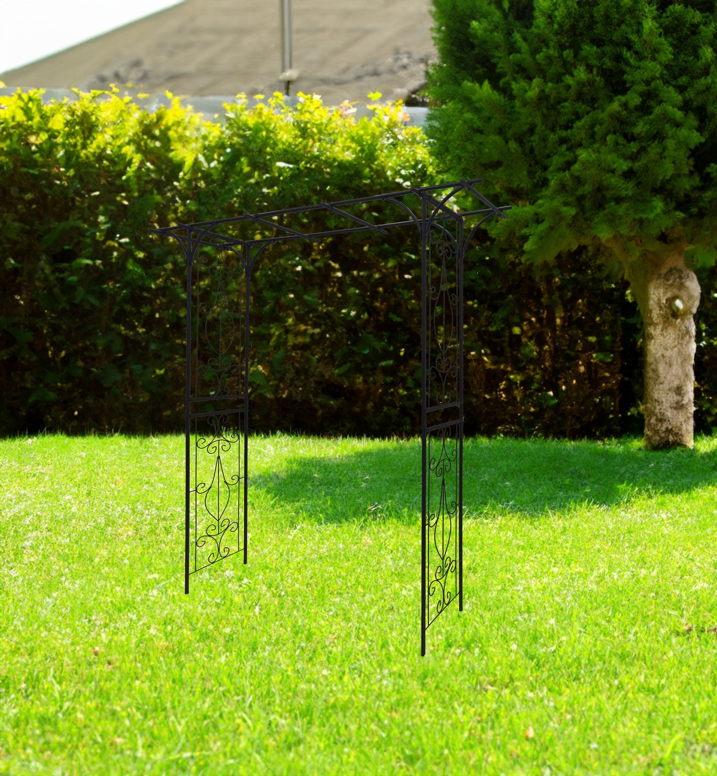 Metal Garden Arch L80.3'' x W20.47'' x H81.1'' Climbing Plants Support Rose Arch Outdoor Black - Korvel