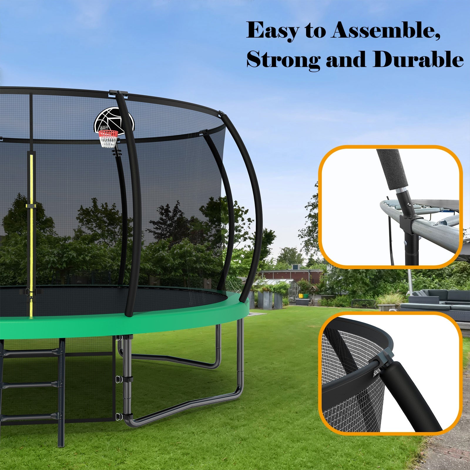 12FT Recreational Kids Trampoline with Safety Enclosure Net & Ladder, Outdoor Recreational Trampolines - Korvel