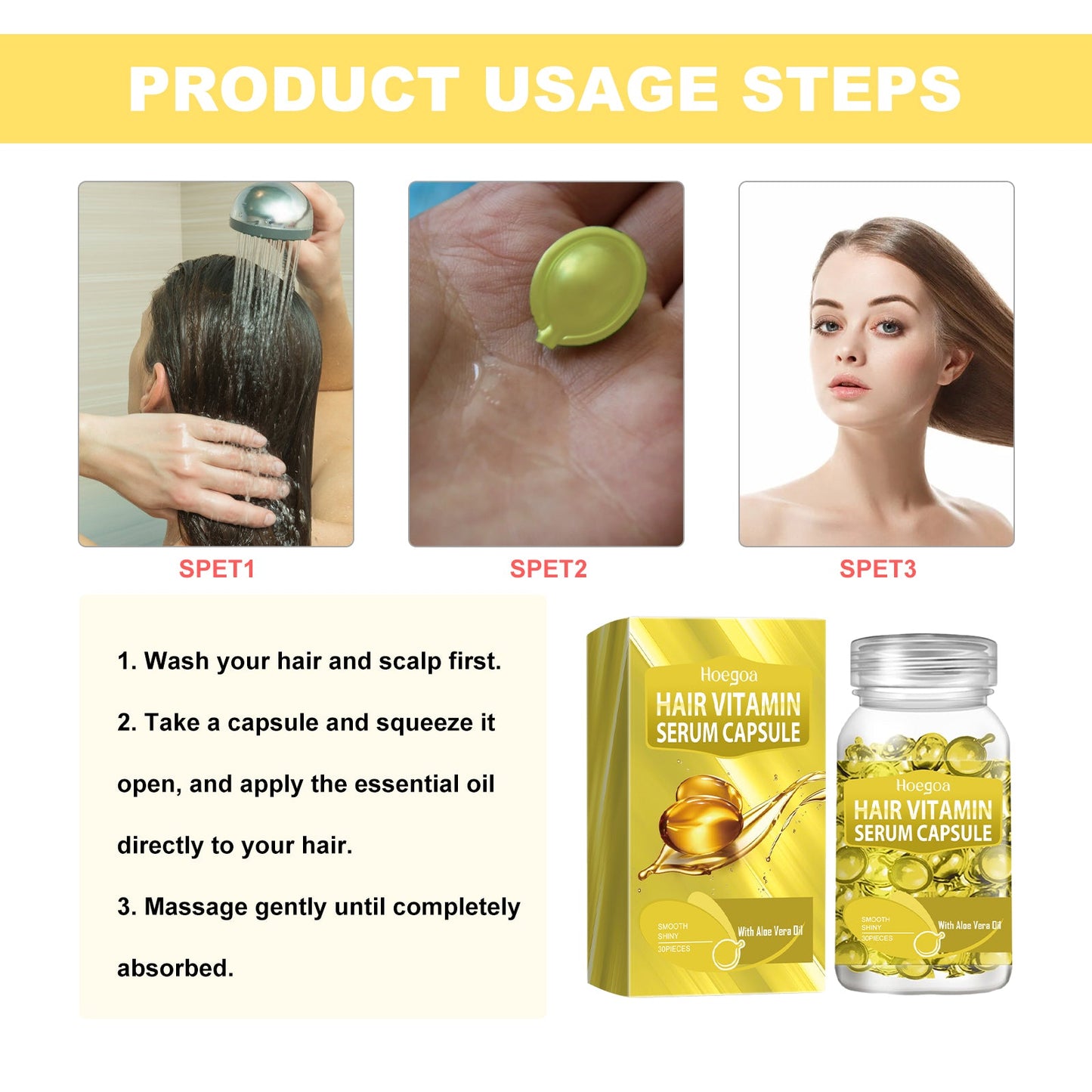 Yellow Hair Essential Oil Care Capsule Repair Scalp Dust, Moisturize And Protect Hair Soft And Shiny - Korvel