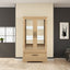 Light colored glass cabinet with adjustable glass frame, including cabinet light bulbs OAK with 2 doors and 1 drawer - Korvel
