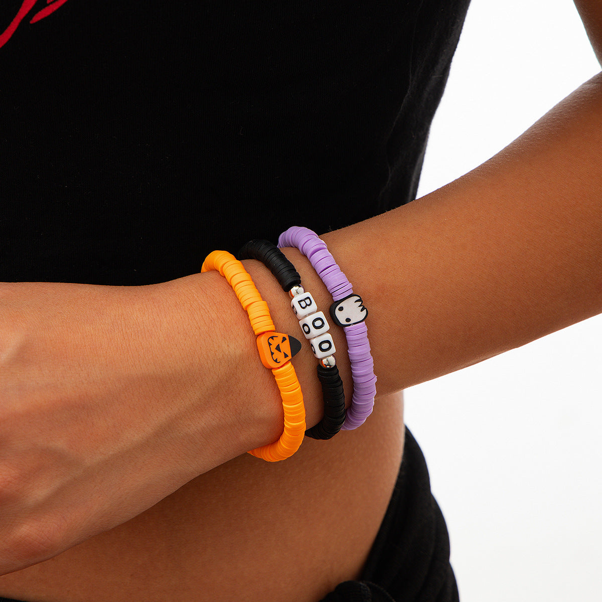 Halloween Soft Ceramic Elastic Bracelet Set Dark Wind Pumpkin Head Letter Bracelet - Korvel