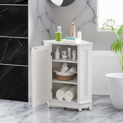 White Triangle Corner Bathroom Cabinet with Adjustable Shelf