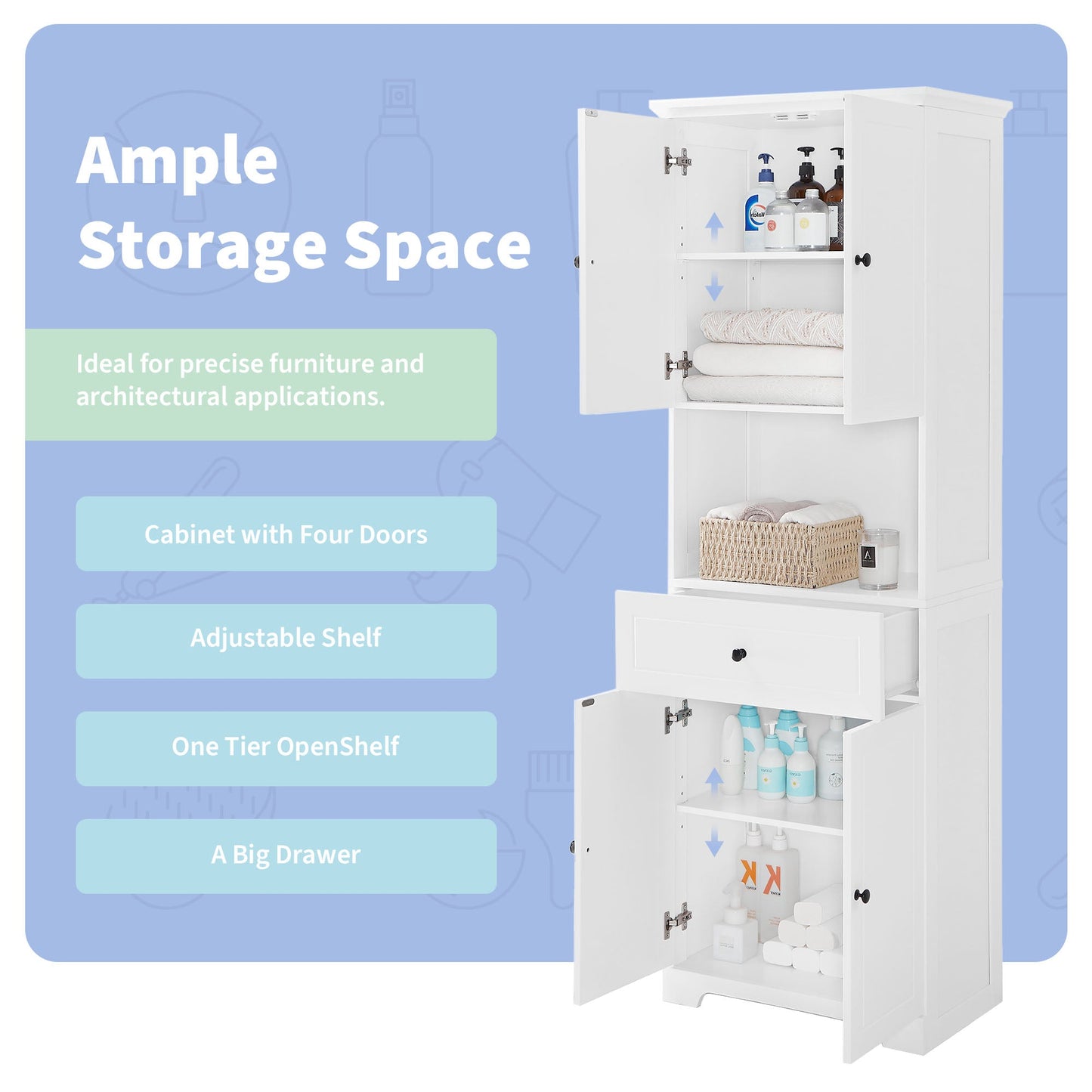 Elegant Tall Bathroom Cabinet with Ample Storage Space