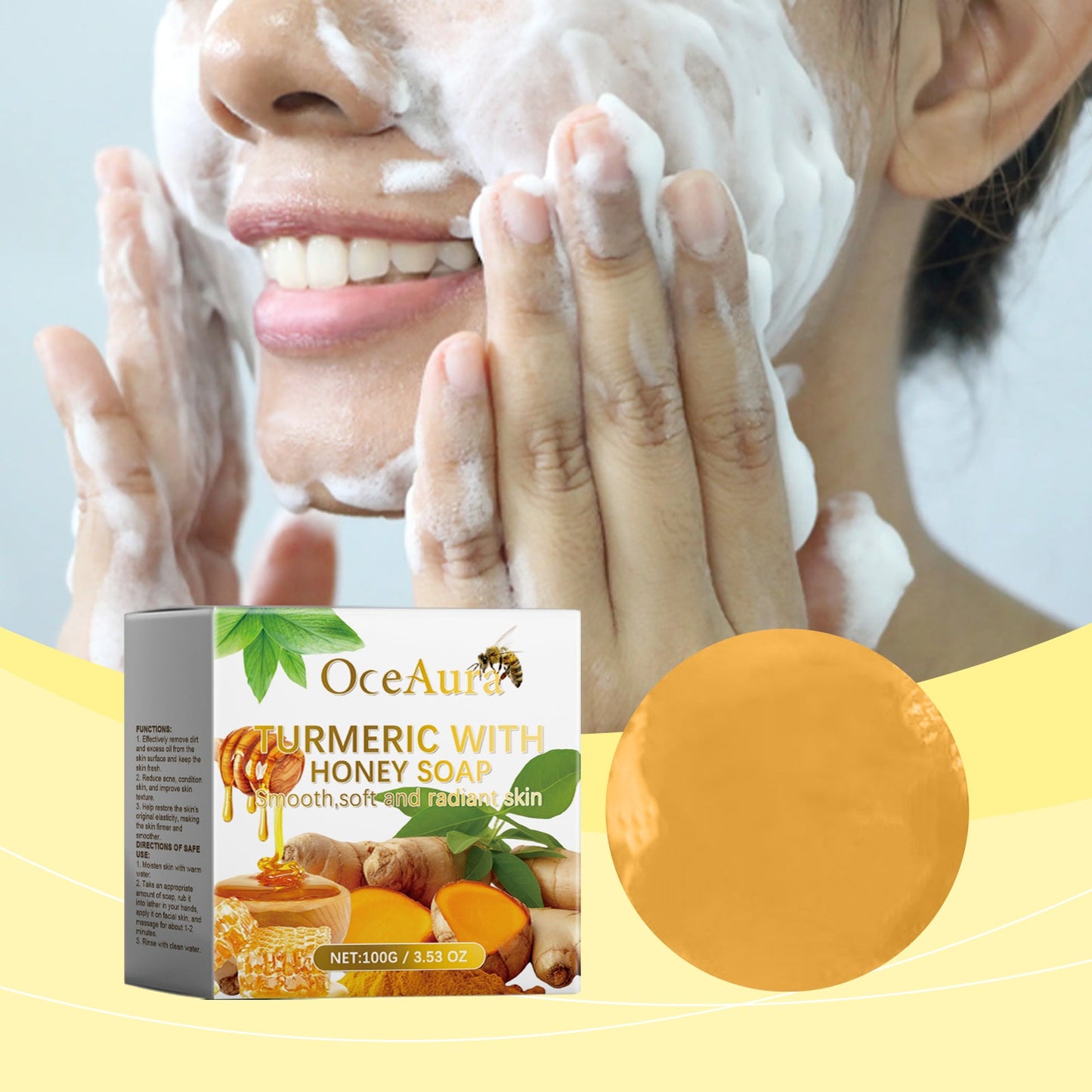 Oceaura Honey Turmeric Soap, Gentle Daily Cleansing Facial Pore Brightening Skin Cleansing Soap - Korvel