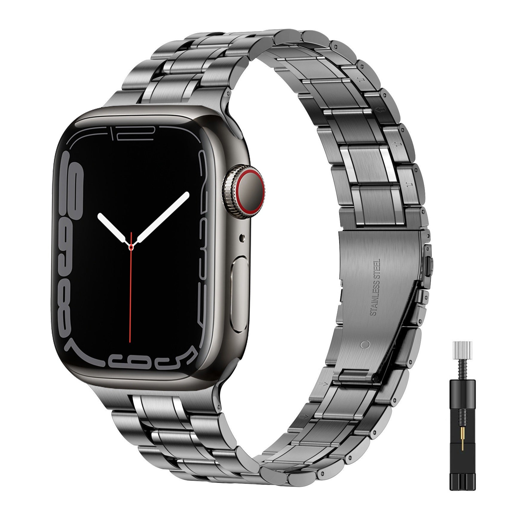 Suitable For Apple Watch S 3 4 5 iwatch S 7 8 9 Stainless Steel Metal Fine Steel Watch Chain With Five Beads - Korvel