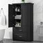 Tall Bathroom Storage Cabinet, Cabinet with Two Doors and Drawers, Adjustable Shelf, MDF Board, Black - Korvel