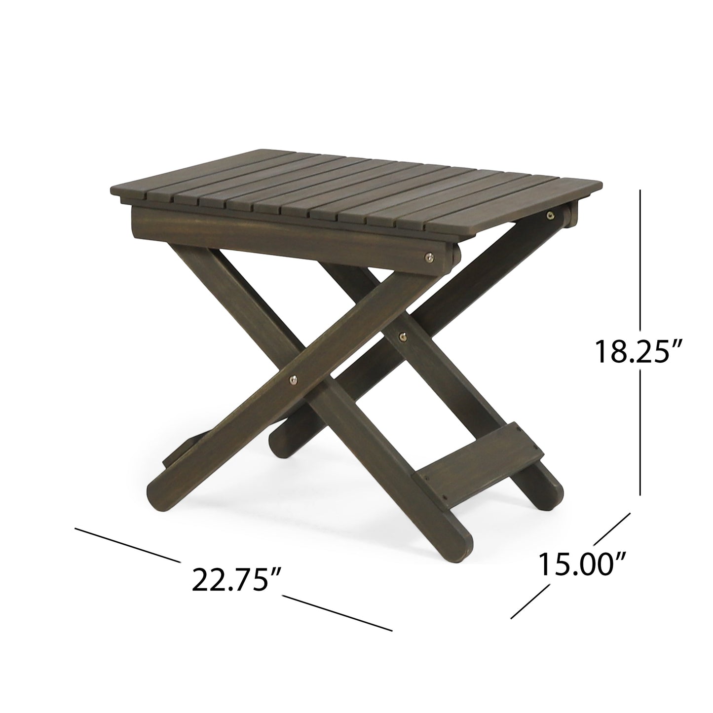 Outdoor Folding Wooden Side Table, Gray, 15"D x 22.75"W x 18.25"H - Korvel