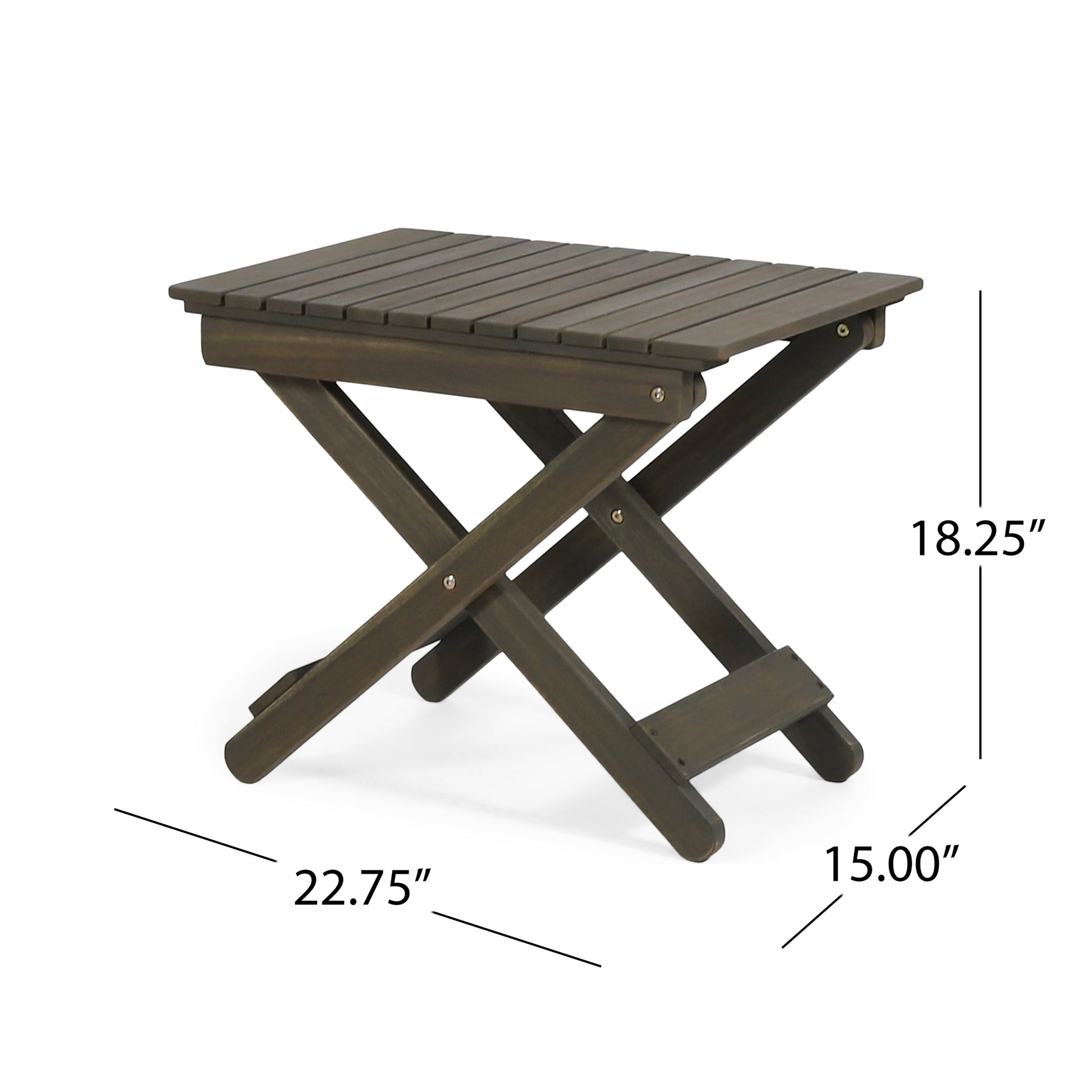 Outdoor Folding Wooden Side Table, Gray, 15"D x 22.75"W x 18.25"H - Korvel