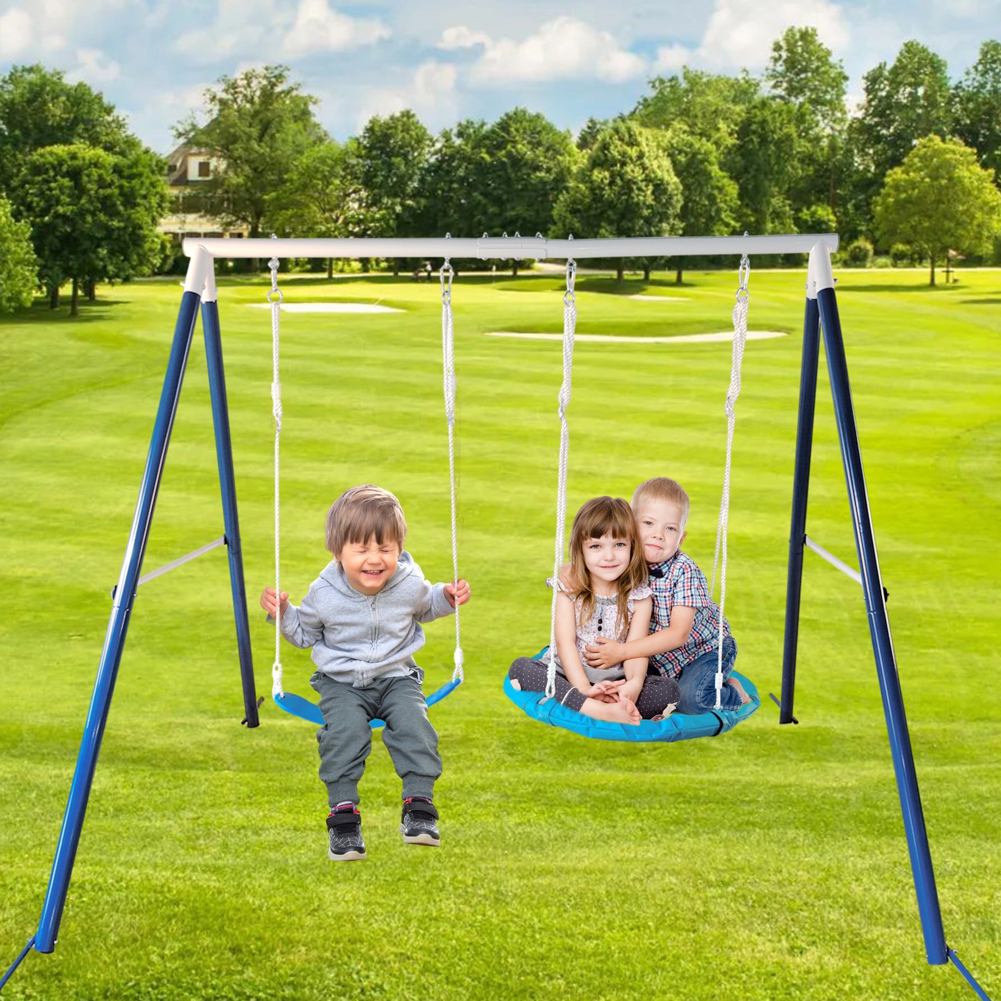 Kids Metal Swing Set for Backyard Outdoor Playground Two Functional Swing Set For Kids Outdoor Equipment - Korvel