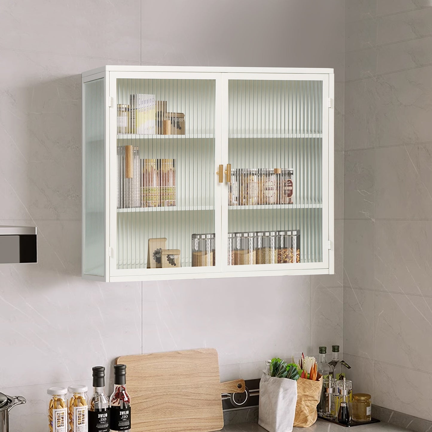 Armario de pared moderno de dos puertas con puertas de vidrio