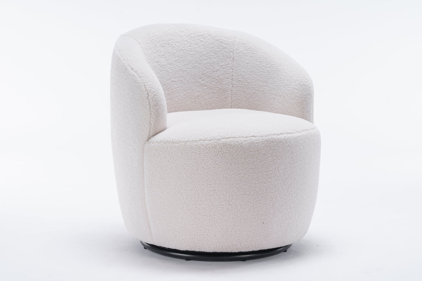Teddy Fabric Swivel Accent Armchair Barrel Chair With Black Powder Coating Metal Ring Ivory White - Korvel