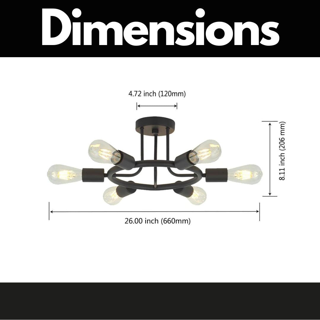 6 Light Modern Sputnik Lights Semi Flush Mount Ceiling Light Black Finished - Korvel