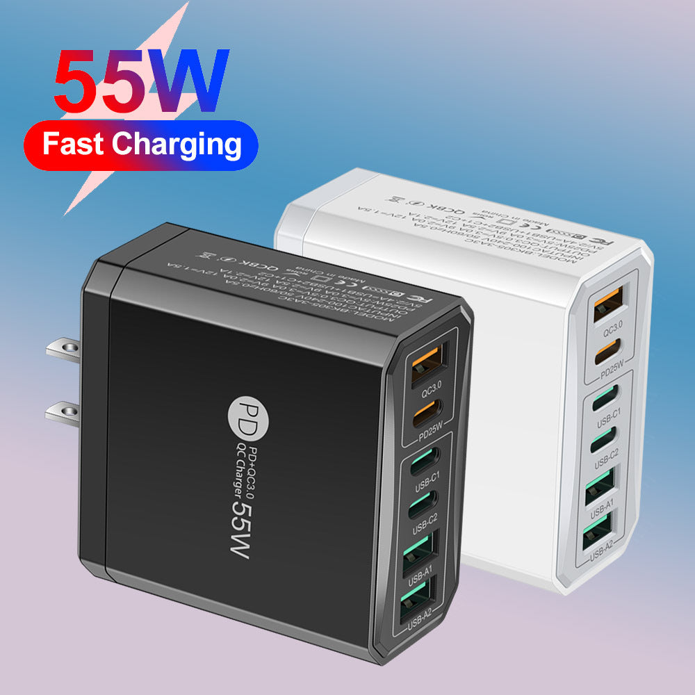 Fast charging mobile phone charger standard PD55W QC3.0+PD25W 3PD+3USB travel charging head - Korvel
