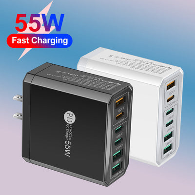 Fast charging mobile phone charger standard PD55W QC3.0+PD25W 3PD+3USB travel charging head - Korvel