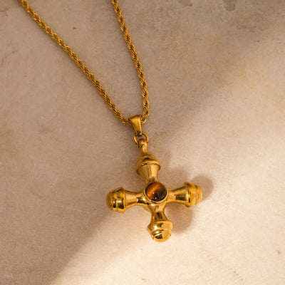 Gold-Plated Stainless Steel Cross Pendant Necklace