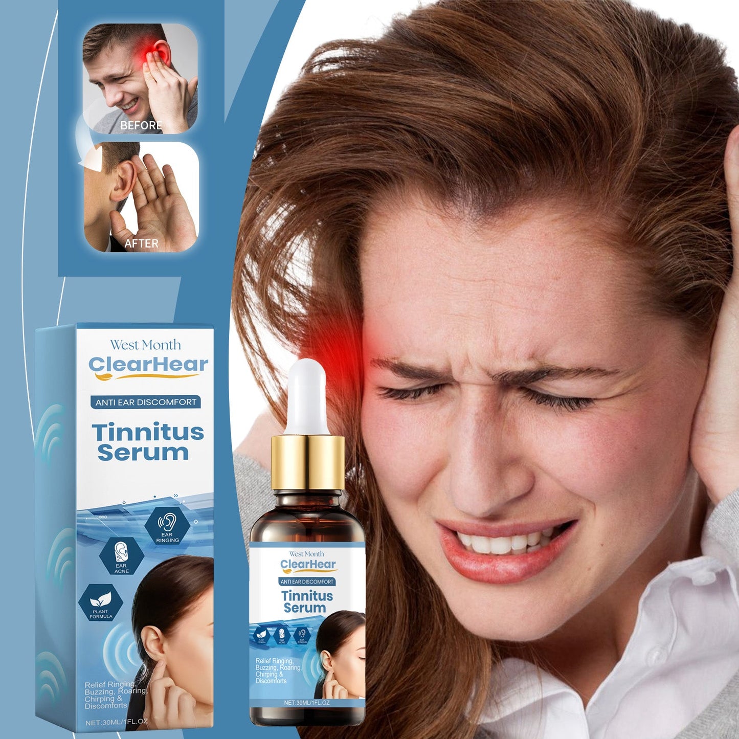 Tinnitus Serum, Cochlear Care Solution Ear Canal Cleaning Repair Tinnitus Ear Itching Ear Plugs Ear Acne Relief - Korvel