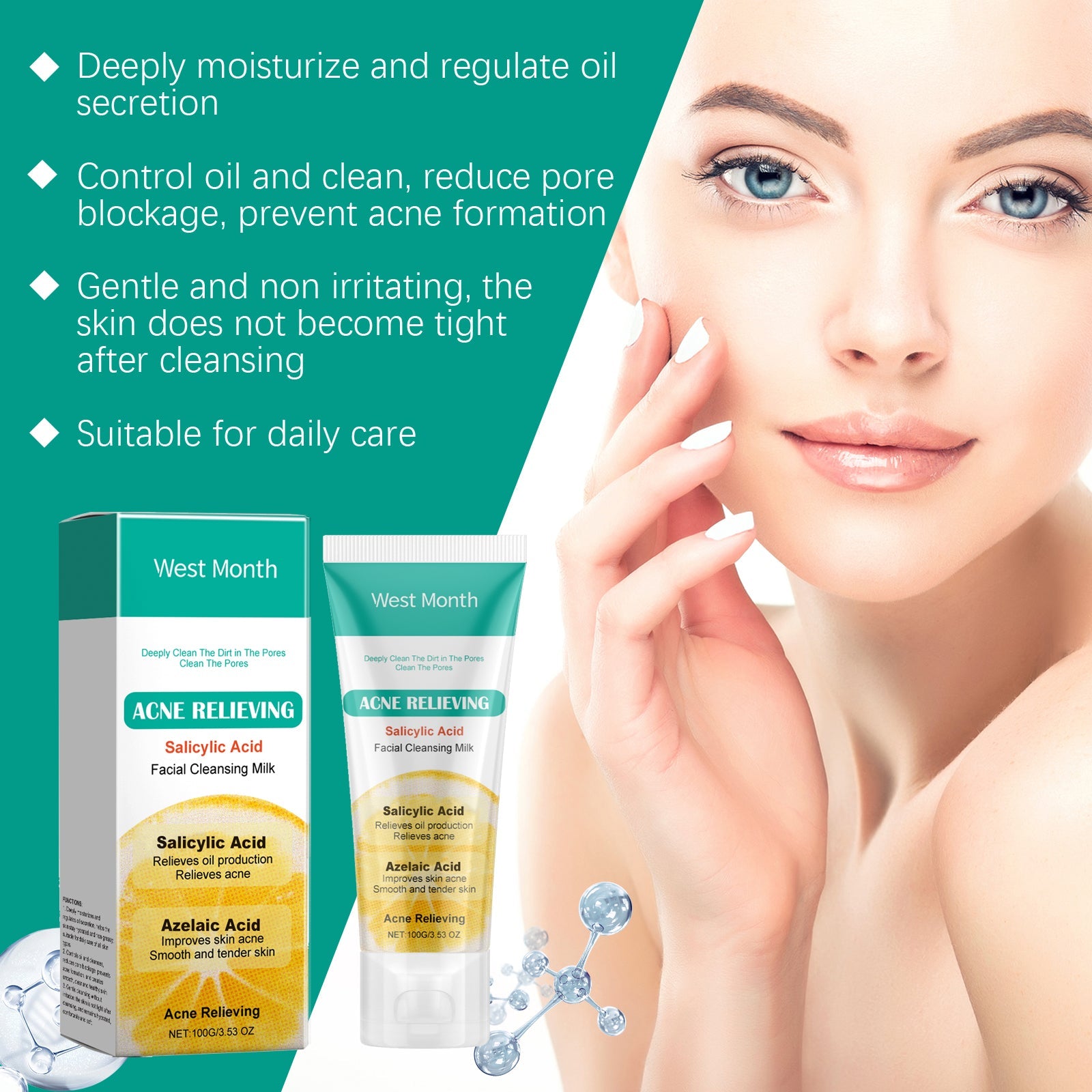 Salicylic Acid Anti-Acne Cleanser, Moisturizing Oil Control, Cleaning And Soothing Skin - Korvel