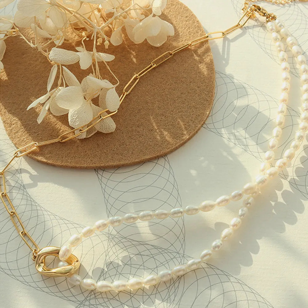 Collier en perles d'eau douce patchwork élégant en or 18K