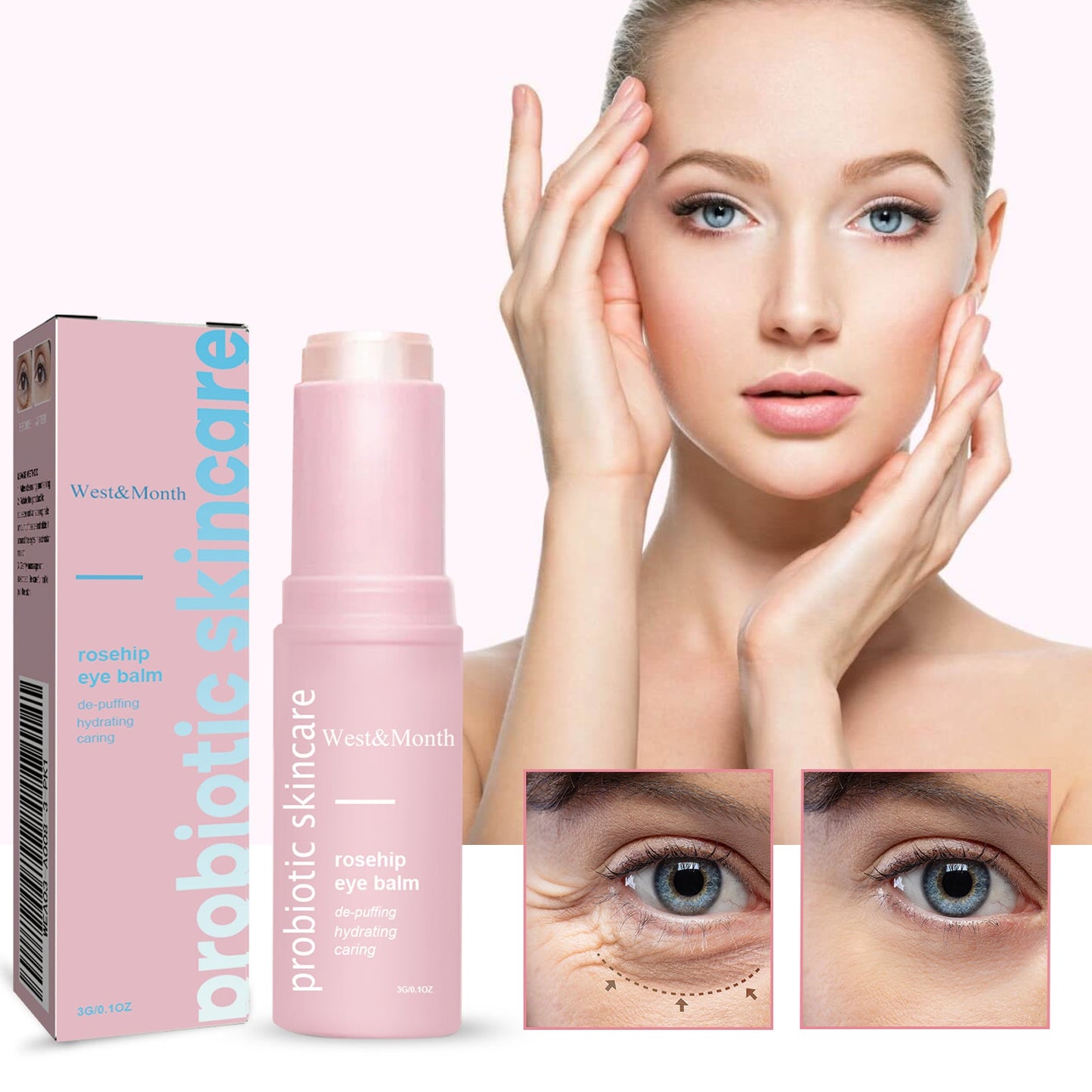 Rosehip Eye Cream Stick, Eye Area Moisturizing Light Line Dark Circles Lift Firming Eye Cream - Korvel