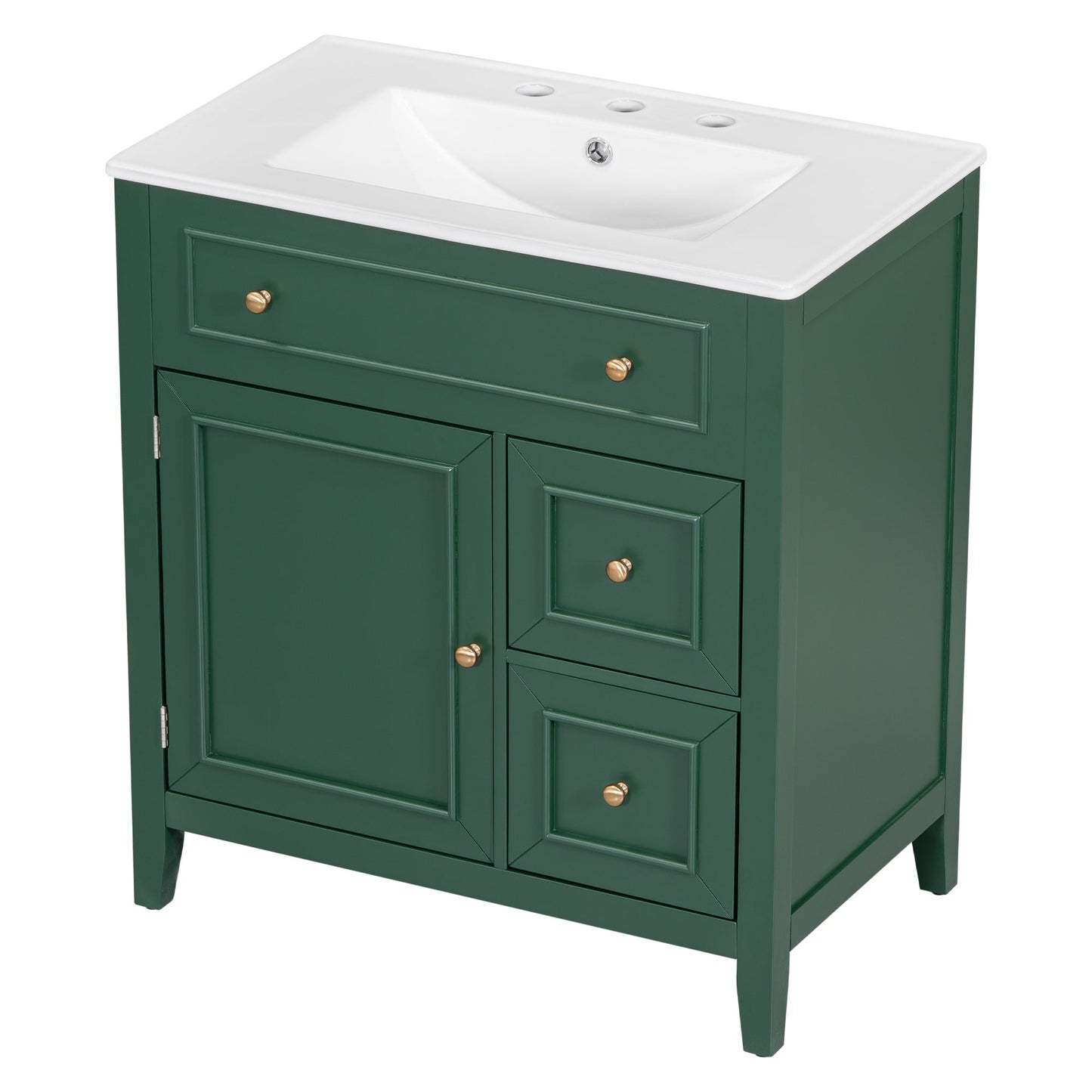 Vanidad de baño verde de 30" con lavabo y almacenamiento