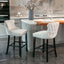 Velvet padded wing back bar stool with button tuft decoration and wooden leg chrome nail head decoration 2-piece set (beige) - Korvel