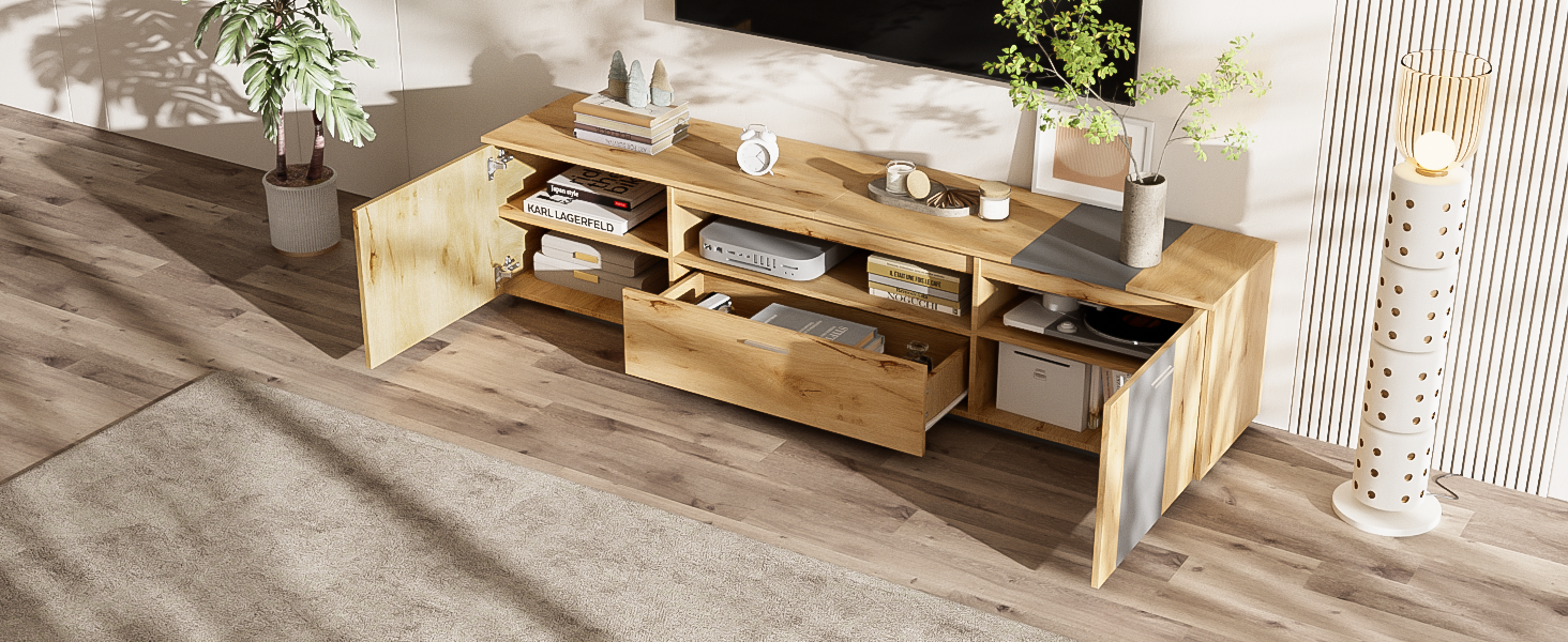 70 inch modern TV stand with 3 cabinets and drawers, entertainment center can accommodate TVs under 80 inches - Korvel