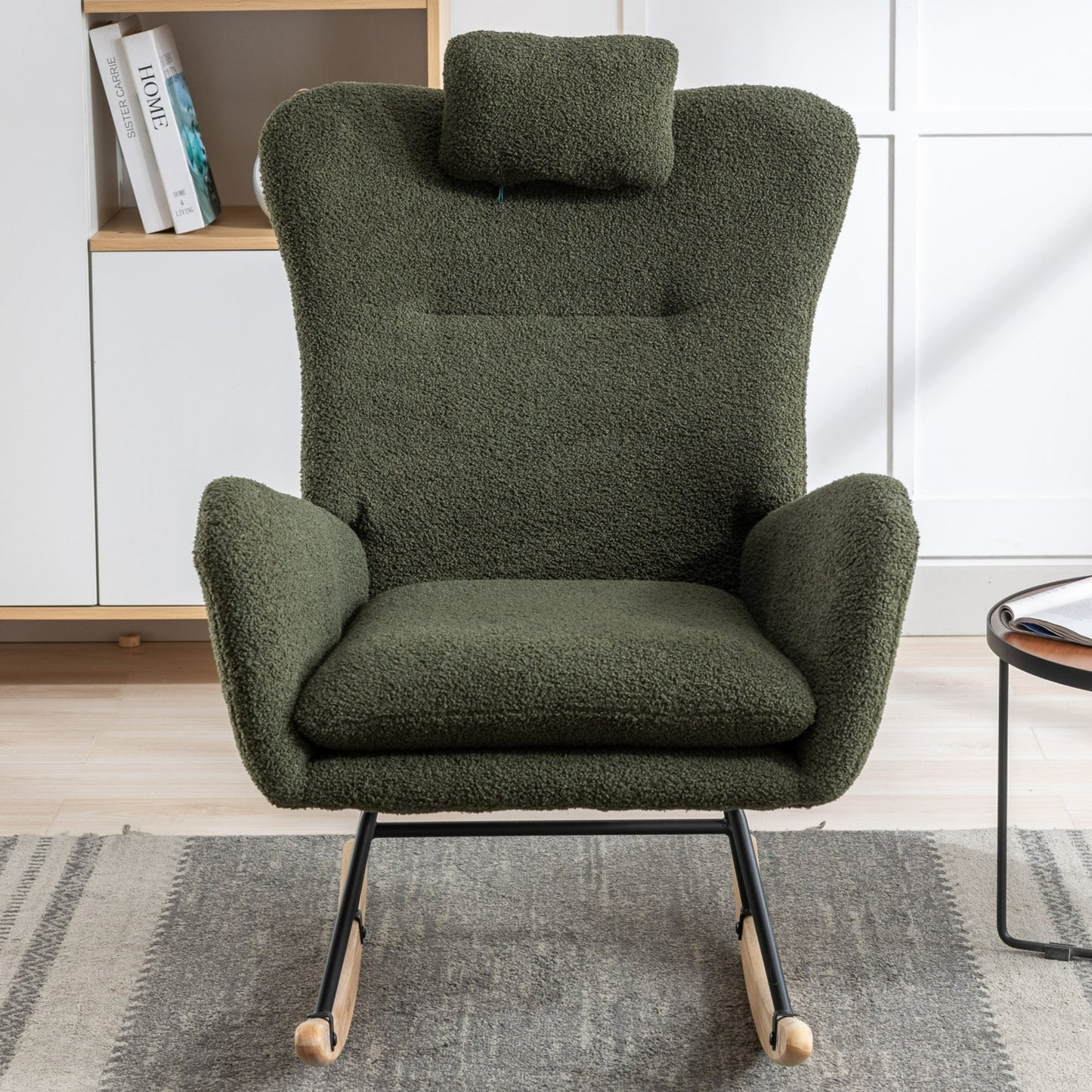 35.5-Inch Soft Teddy Fabric Rocking Chair with Pockets