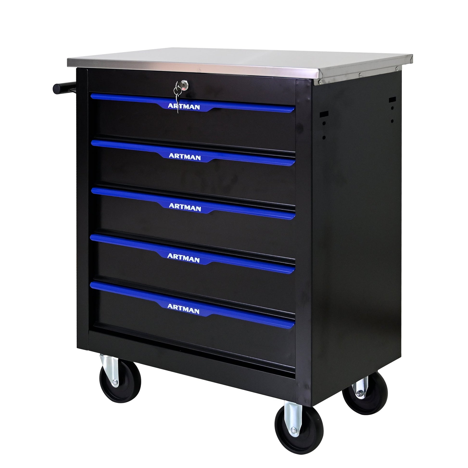 5 DRAWERS MULTIFUNCTIONAL TOOL CART WITH WHEELS-BLACK+BLUE - Korvel