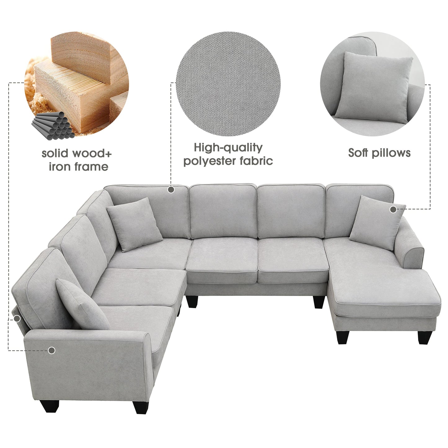 [VIDEO provided] [New] 108*85.5" Modern U Shape Sectional Sofa 7 Seat Fabric Sectional Sofa Set - Korvel