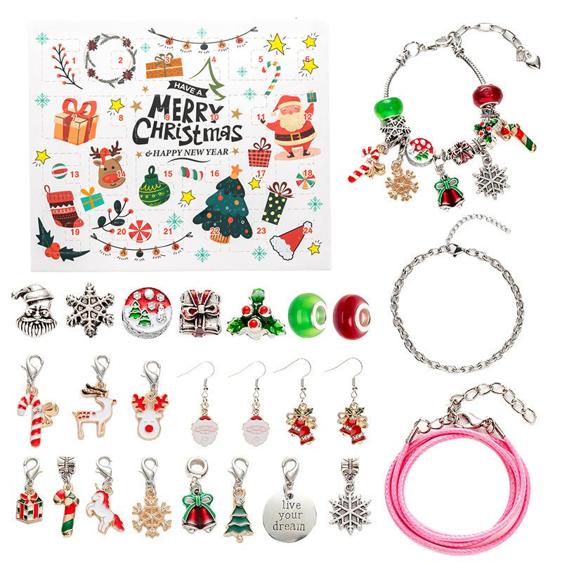 DIY creative children's bracelet jewelry 24-grid calendar Christmas holiday surprise blind box silver set - Korvel