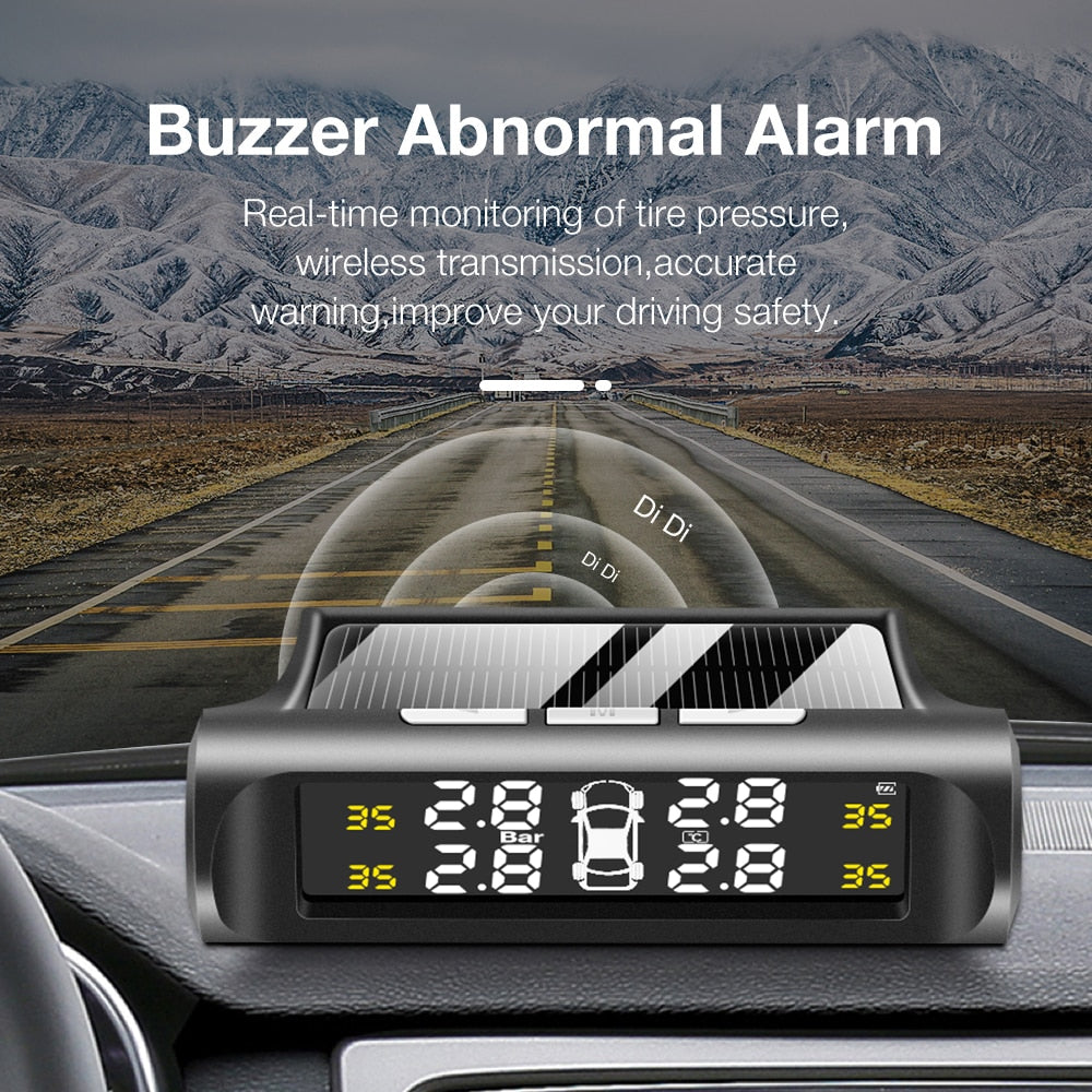 Smart Car TPMS Tire Pressure Monitoring System Solar Power Digital TMPS LCD Display USB Auto Security Alarm Tire Pressure Sensor - Korvel