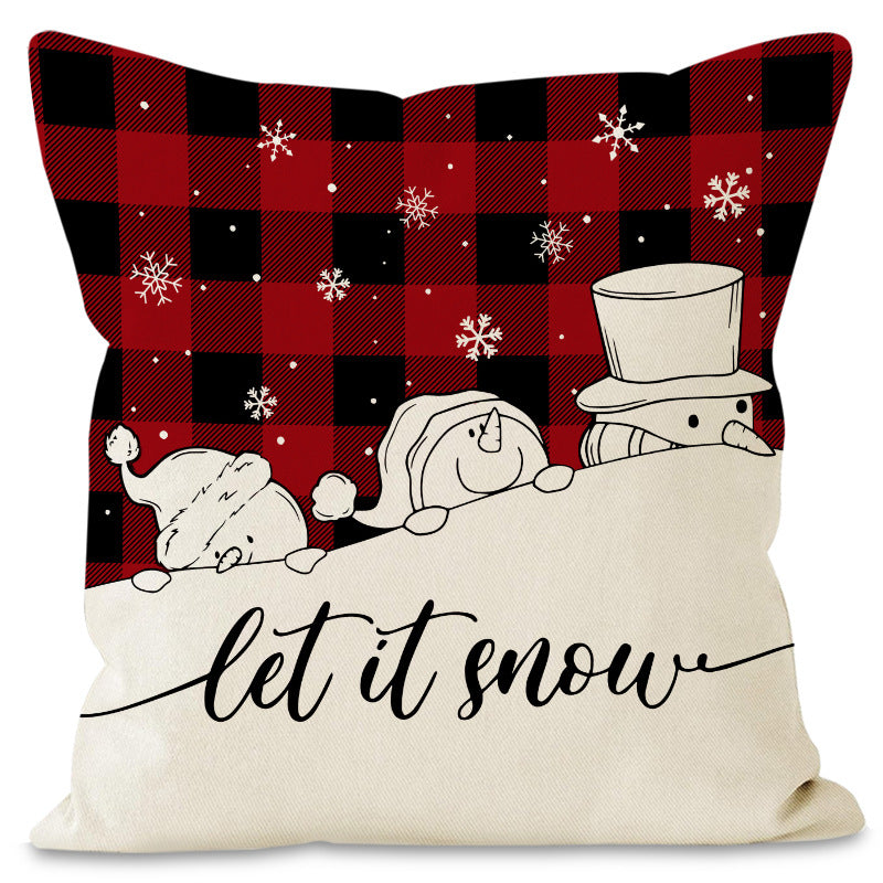 Christmas Pillowcase Linen Red Black Checkered Letter Printed Pillow Cover Holiday Living Room Decoration - Korvel