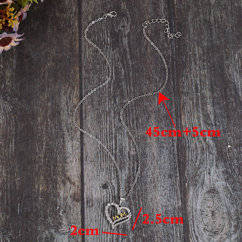 Alloy Inlaid Zircon Heart Pendant Necklace - Korvel