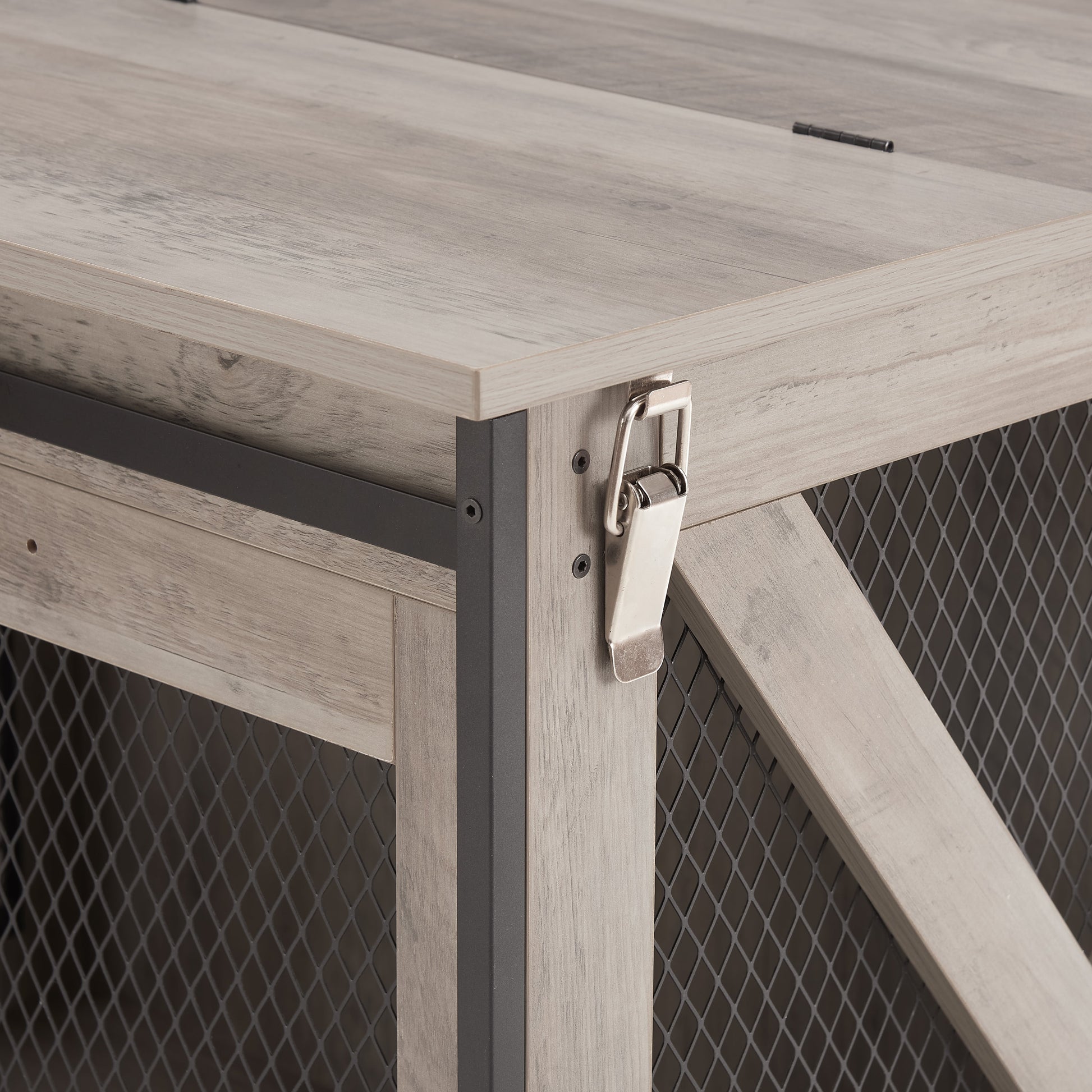 Farmhouse Dog Cage Crate Furniture with Sliding Barn Door, Farmhouse Wooden Dog Kennel End Table with Flip-top Plate Dog House - Korvel