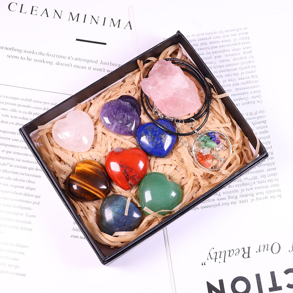 Natural crystal quartz Seven Chakra Crystal Love gemstone Healing stone mineral specimen box Collection - Korvel