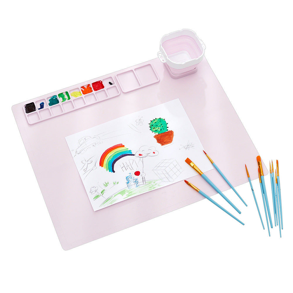 Silicone painting pad, simple solid color art painting pad, children's graffiti pad, washable watercolor color matching silicone - Korvel