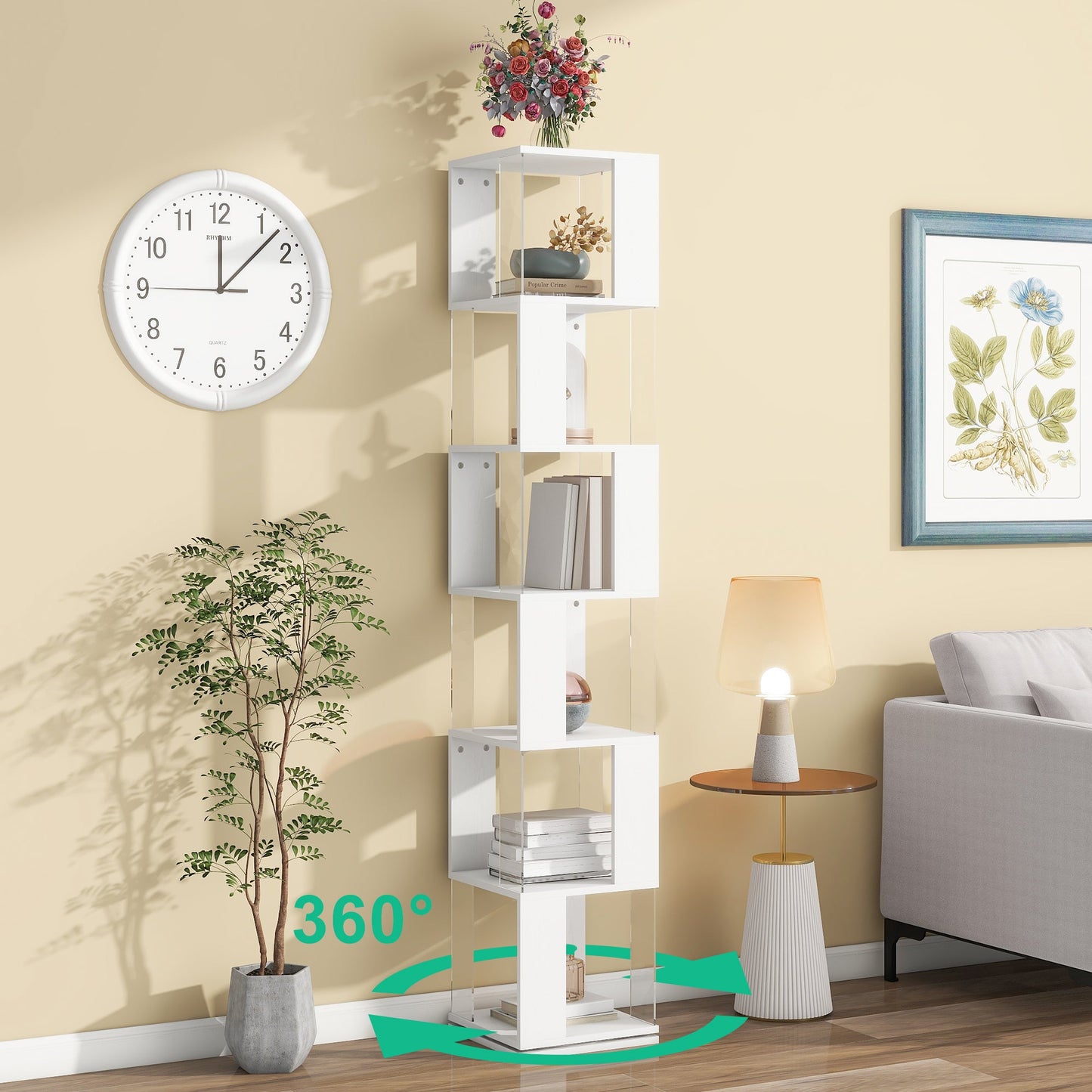 6-Layer Rotating Acrylic Bookshelf for Creative Spaces