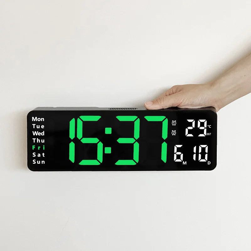 Large LED Wall Clock with Remote Control and Dual Alarms