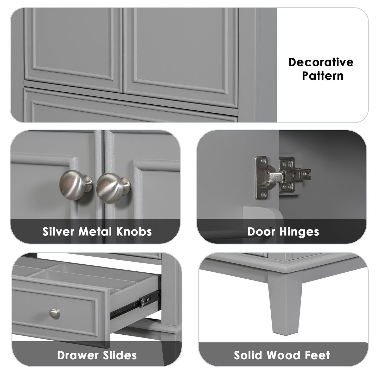 30inchgrey Bathroom Vanity with Sink ComboMulti-functional Bathroom Cabinet with Doors and Drawer Solid Frame and MDF Board - Korvel
