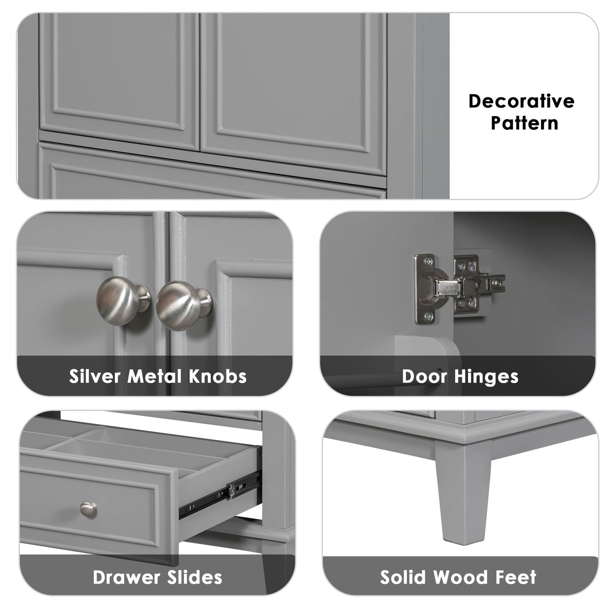 30inchgrey Bathroom Vanity with Sink ComboMulti-functional Bathroom Cabinet with Doors and Drawer Solid Frame and MDF Board - Korvel
