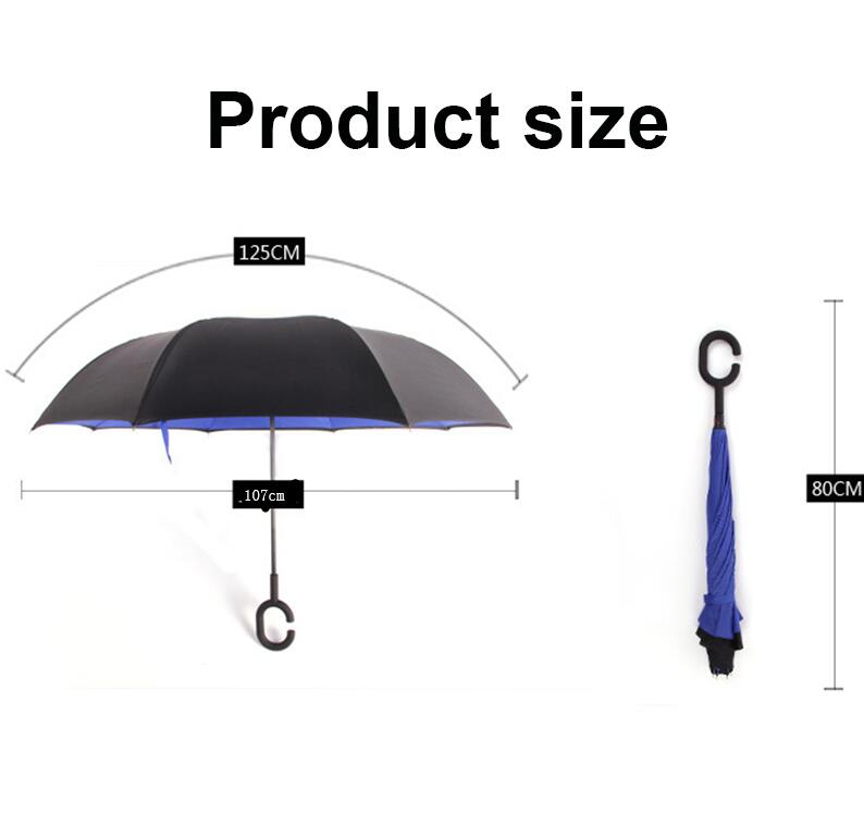 C Handle Windproof Reverse Folding Umbrella Man Women Sun Rain Car Inverted Umbrellas - Korvel